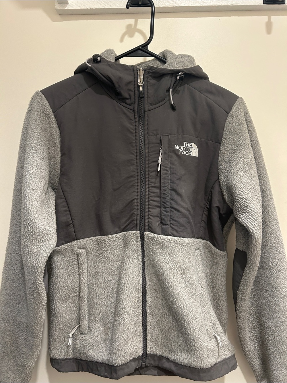 The North Face Grey and Black Kids Hooded Fleece Jacket